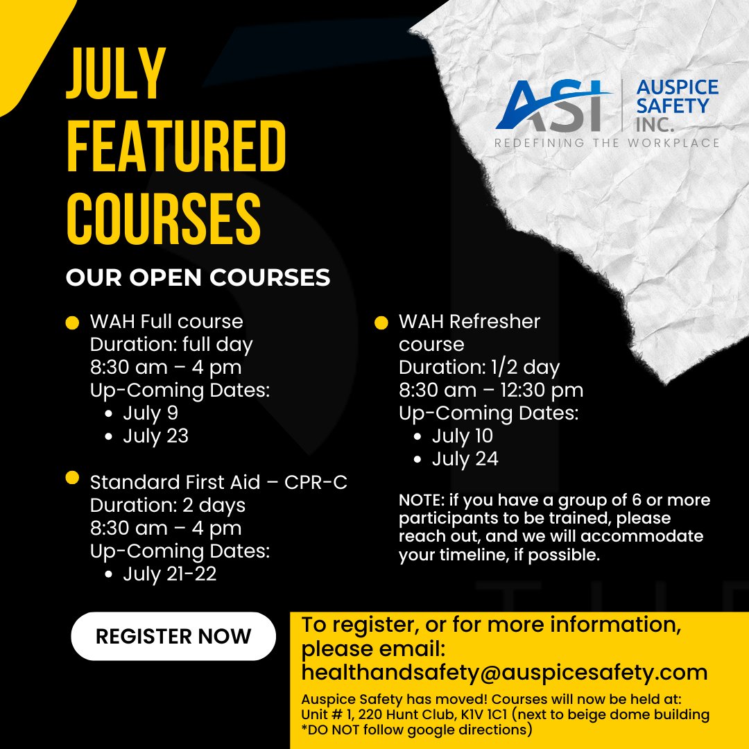 AuspiceSafety's tweet photo. Looking to strengthen workplace safety knowledge? Auspice Safety offers a variety of safety courses designed to help workers and supervisors stay informed, compliant, and confident on the job. Contact us to find the right course for your team. https://t.co/4xYqxb1ZTm