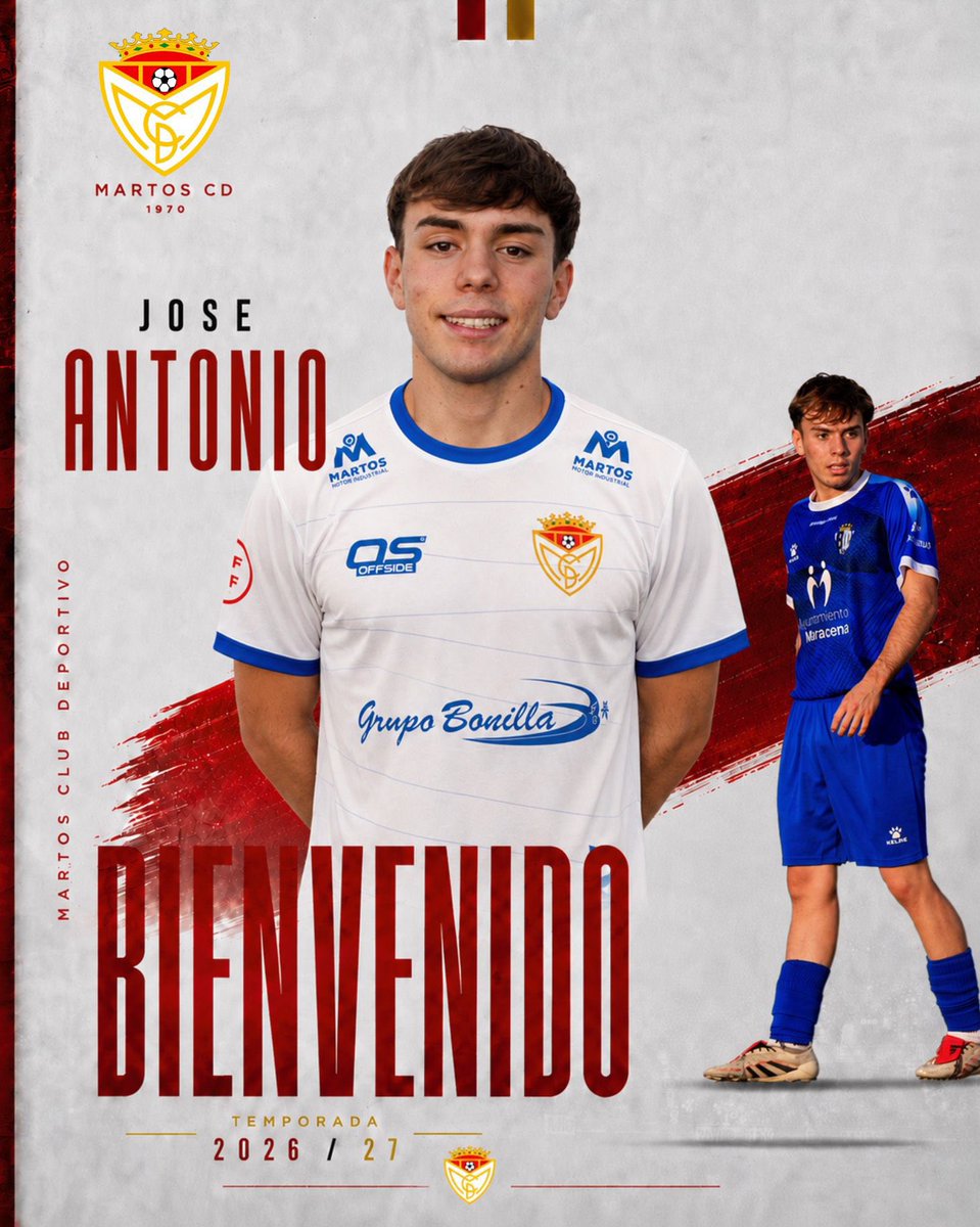 MartosClubDptv's tweet photo. ¡José Antonio es nuevo jugador del Martos Club Deportivo!

Joven Marteño con muchísima proyección que llega cedido del Real Jaén y que se suma al proyecto de devolver al equipo de su pueblo a Tercera RFEF

¡𝗕𝗶𝗲𝗻𝘃𝗲𝗻𝗶𝗱𝗼 𝗝𝗼𝘀𝗲 𝗔𝗻𝘁𝗼𝗻𝗶𝗼! https://t.co/7aXpwMfl2t