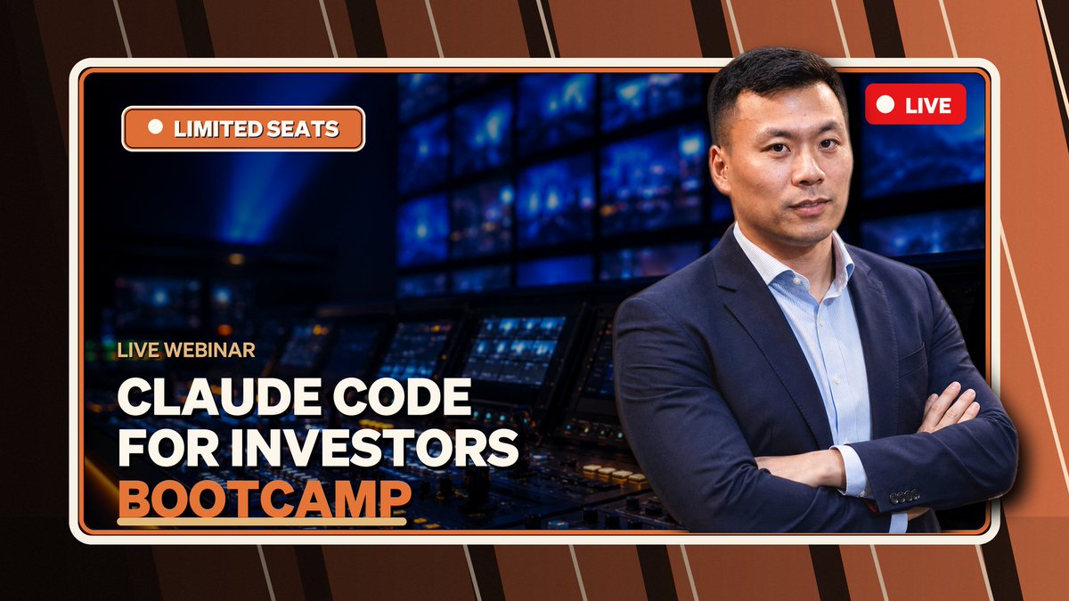 DaveWangMIA's tweet photo. I've been teaching Claude Code to hedge funds for 7 months.

Now I'm running the same material as a live cohort.

July 13-17.
2 hours per day.

Our first cohort had ~200 PMs and analysts from Goldman, HIG Capital, AllianceBernstein and more...

What you'll learn:

-> How to build an AI agent stack that runs research 24/7
-> How to surface investment ideas and run diligence in 30 min
-> How to run forensic accounting and filings analysis with AI
-> How to build finance specific Claude skills
-> Plus live Q&A on your specific use cases

This is the same playbook the largest funds paid us hundreds of thousands for at Wall Street Prompt.

Now I'm teaching it to YOU :)

Want the registration link?

Just:

1. Like this post
2. Make sure we're connected
3. Comment "COHORT"

....And I'll DM you ASAP