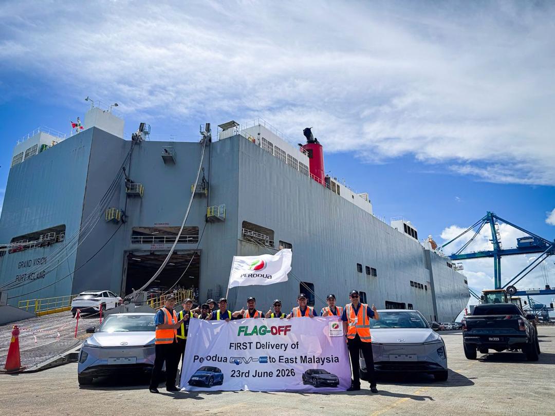 perodua's tweet photo. East Malaysia, your QV-E is on the way.

The first Perodua QV-E shipment is heading to Sabah and Sarawak. From 15 July 2026, visit selected Perodua showrooms to explore, test drive and book yours.

Follow us for showroom updates.

#PeroduaQVE #Perodua #WeGoBeyond https://t.co/InfwPkufJn