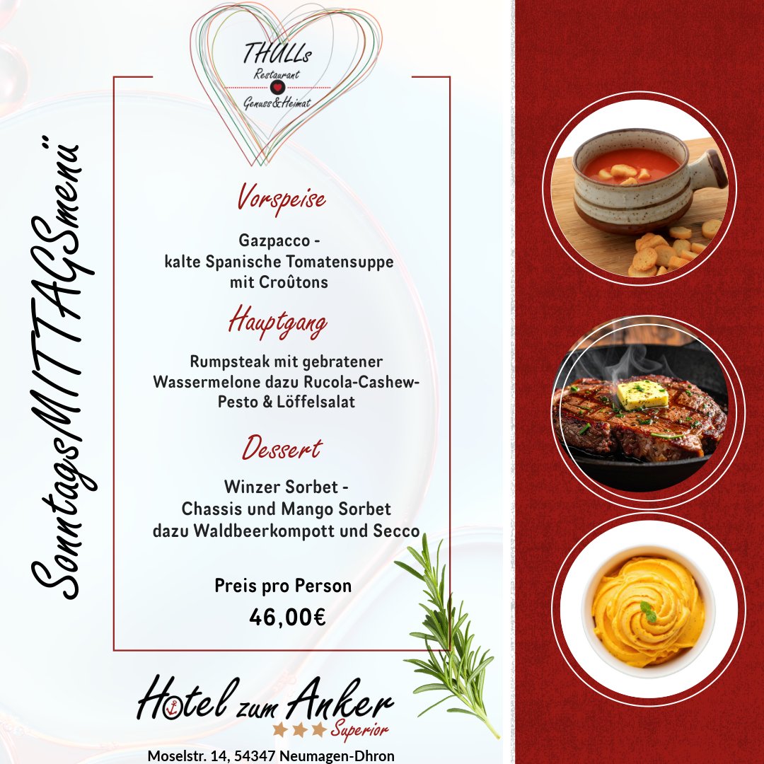 mlinsenbold's tweet photo. Unser SonntagsMITTAGSmenü für den 28.06.2026

Tischreservierungen unter Tel.: +49 6507 6397

Am kommenden Sonntag kochen wir für Euch:

#kulinarik #mosel #neumagen #moselkulinarik #wanderlust #moselsteig https://t.co/1w6LrdVzmI