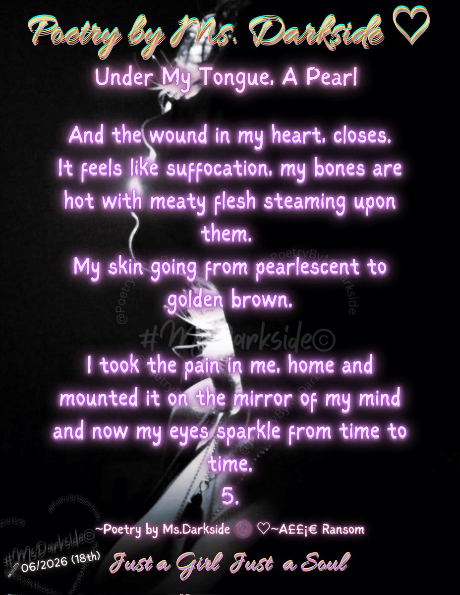 LipstickAbuser's tweet photo. Under My Tongue, A Pearl
Page 5.
~Poetry by Ms.Darkside ©️ ♡
~A££¡€ ♥︎
#poetrybymsdarkside ♡ #writing #trippypoetry #writingcommunity
#poetrycommunity #promptwriting https://t.co/DNS26A6So1
