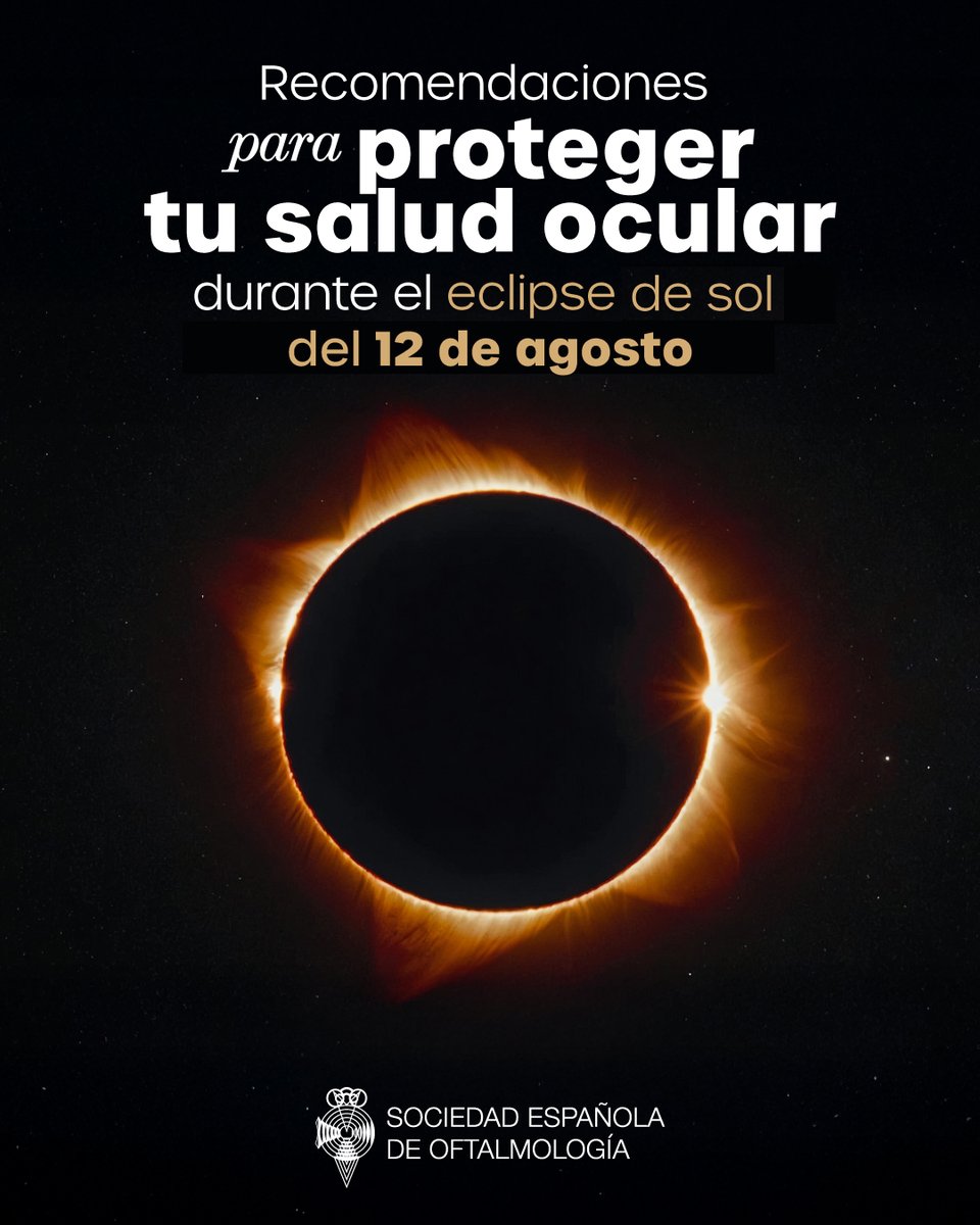 OftalmologiaSEO's tweet photo. 🌗El próximo 12 de agosto, España vivirá uno de los fenómenos astronómicos más importantes de las últimas décadas.

📌Desde la SEO queremos ayudarte a disfrutarlo sin poner en riesgo tu visión.

👉 Descubre todas las recomendaciones en nuestra web: https://t.co/4pTsyvXHrX https://t.co/tELrtTTTso