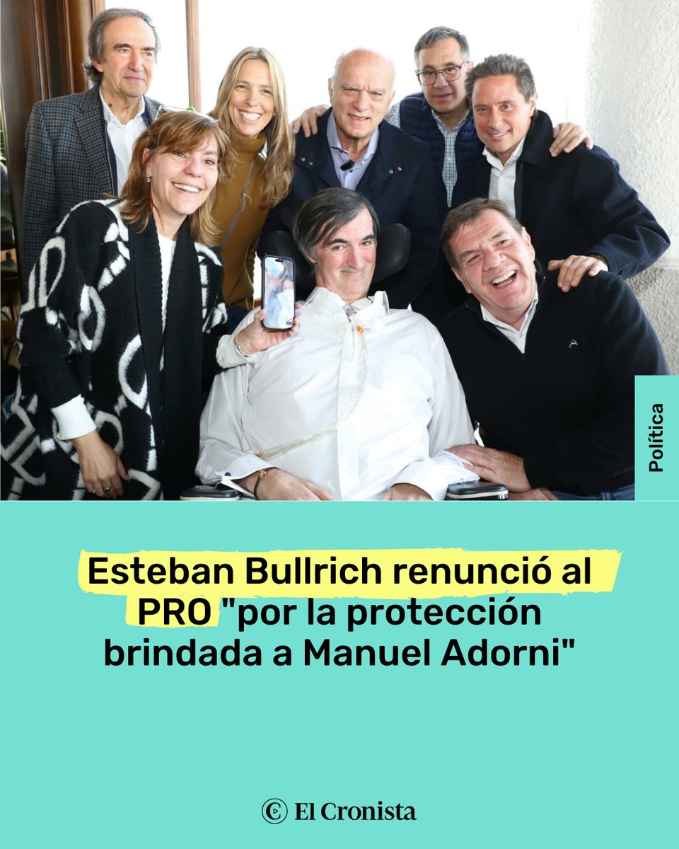 Cronistacom's tweet photo. ESTEBAN BULLRICH RENUNCIÓ AL PRO

En una carta posteada en X y con críticas a Mauricio Macri, Esteban Bullrich presentó su renuncia al PRO por "la protección brindada a Manuel Adorni".

"Desde hace ya un tiempo me cuesta reconocer en muchas decisiones del partido el espíritu que nos dio origen", declaró en su tuit.

¿Qué opinás? Te leemos en comentarios.