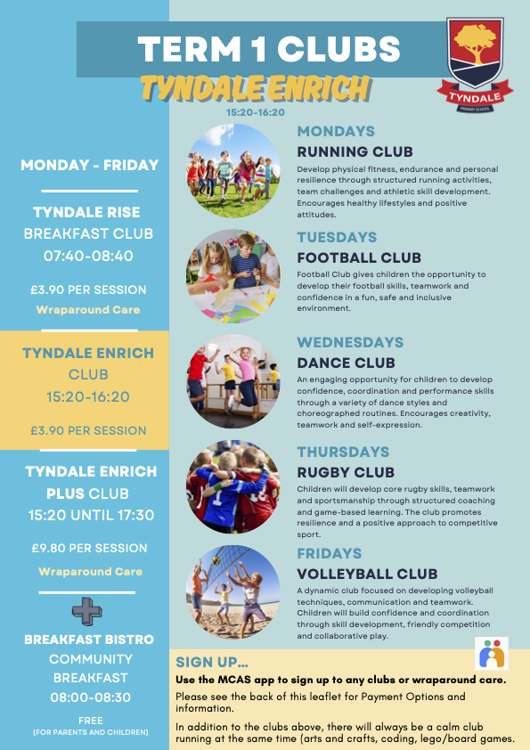 PrimaryTyndale's tweet photo. Introducing Tyndale Wraparound Care &amp; Enrichment After-School Clubs! 🌟We're delighted to launch our brand-new, school-run wraparound care and enrichment programme! From September, we'll be providing high-quality childcare from 7:40am to 5:30pm, Monday to Friday. https://t.co/7BJsraDsod