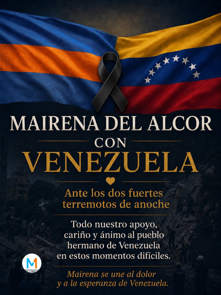 mairena_primero's tweet photo. MAIRENA DEL ALCOR CON VENEZUELA TRAS LOS DOS FUERTES TERREMOTOS 🇻🇪

Venezuela atraviesa horas muy difíciles tras los dos fuertes terremotos registrados anoche, que han dejado víctimas mortales, personas heridas y graves daños materiales.

#mairenadelalcor #venezuela https://t.co/1OBIZWqHA7