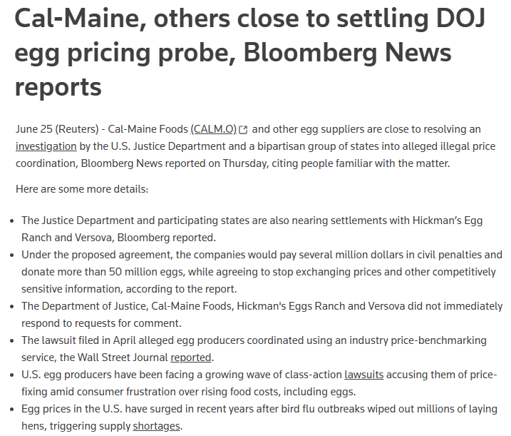 UPMHPM's tweet photo. This! 👇🏻🧐 Anybody see anything in here about jail time? So they colluded and fixed prices on our eggs and no one is going to jail? WTF! 🤬The more things change... https://t.co/pfTqCmEyaG