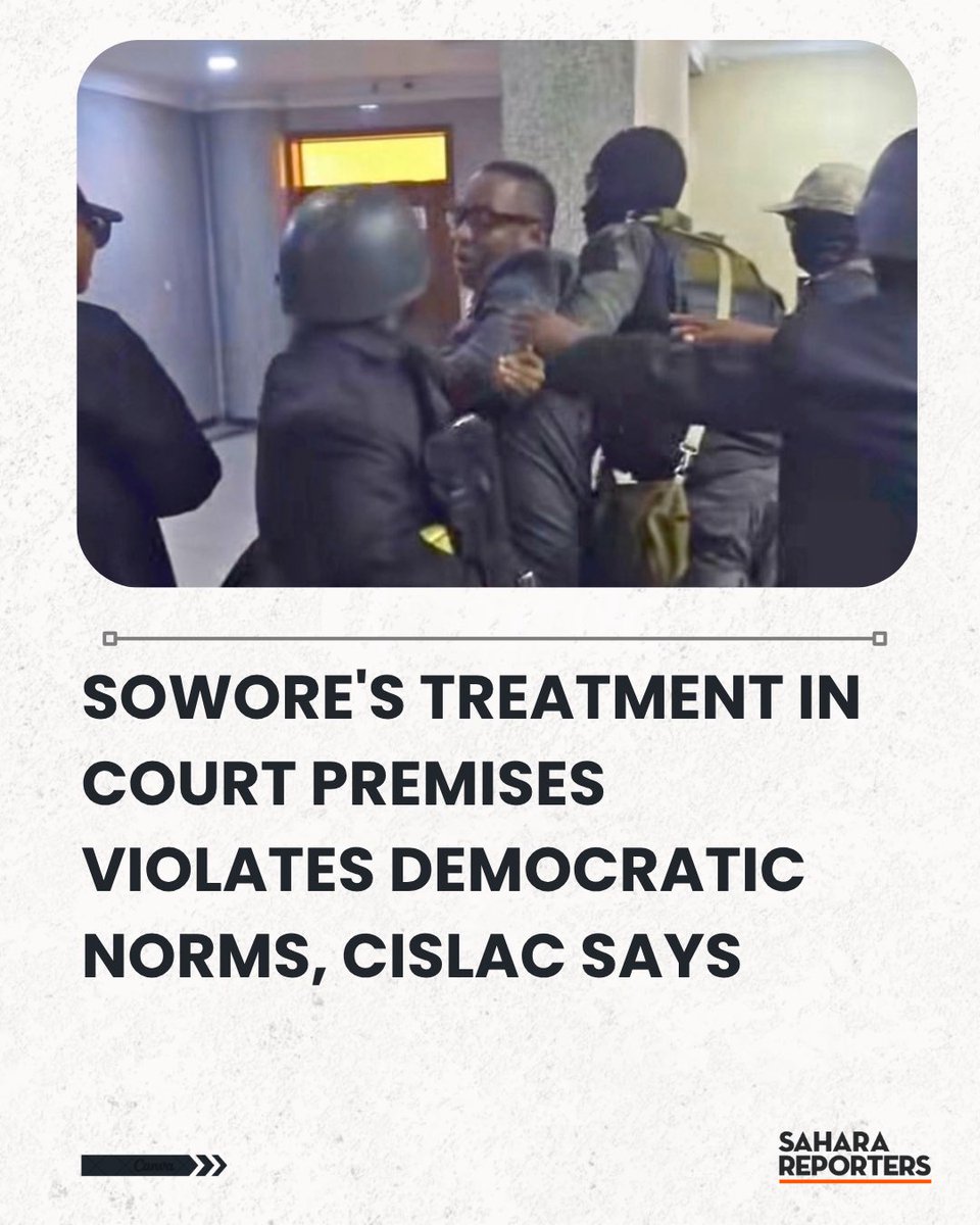 SaharaReporters's tweet photo. Sowore's Treatment In Court Premises Violates Democratic Norms, CISLAC Says | Sahara Reporters https://t.co/X6C8z54luq https://t.co/VC5DONvznt