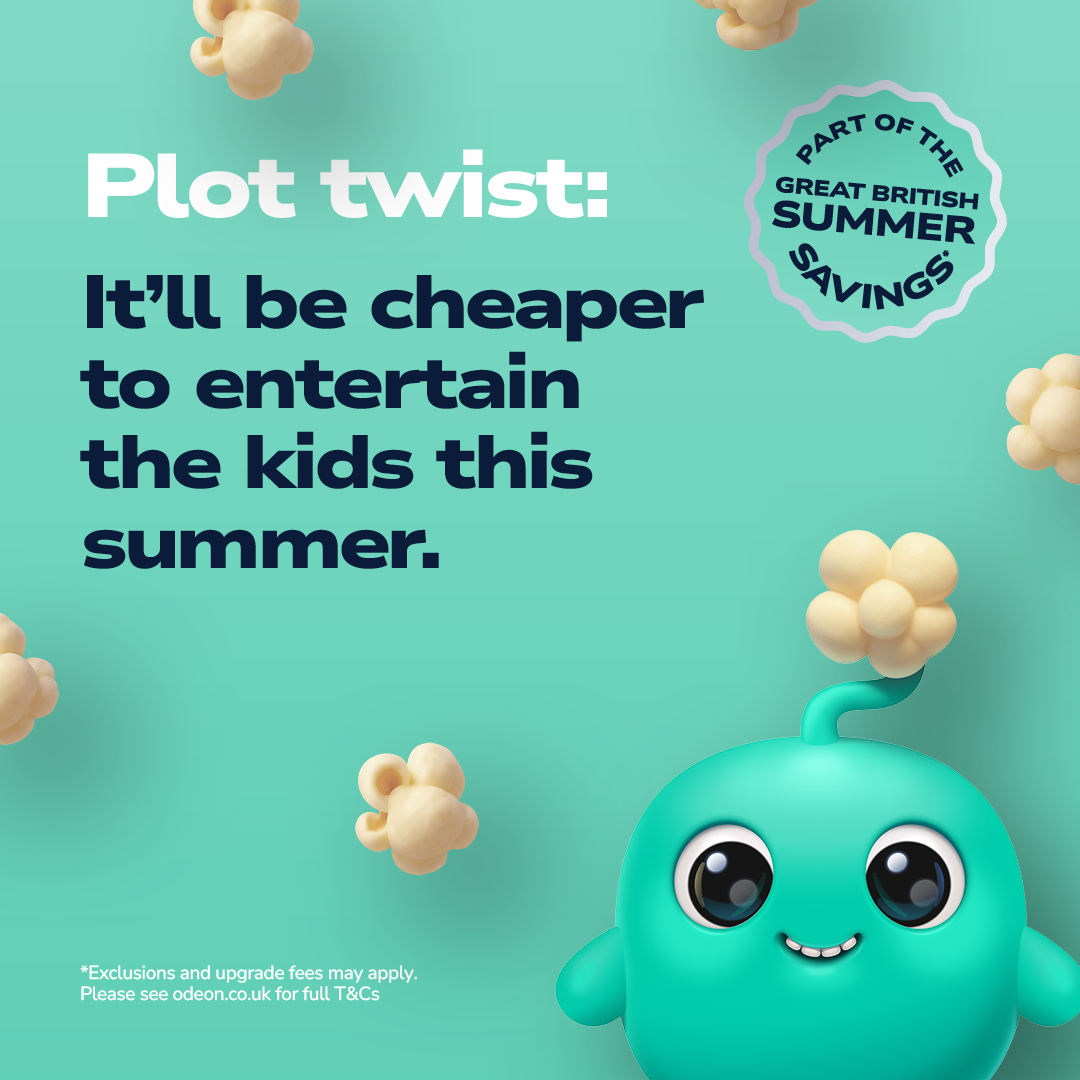 ODEONCinemas's tweet photo. More family movie trips. Less summer spending ✨

Pack your summer with big screen adventures and feel-good moments, with reduced-price child &amp; family tickets from 25 June – 31 August*. 

*T&amp;Cs apply.
Find out more 📲 https://t.co/Z9Up1k97n8 https://t.co/9tjqINmH4X