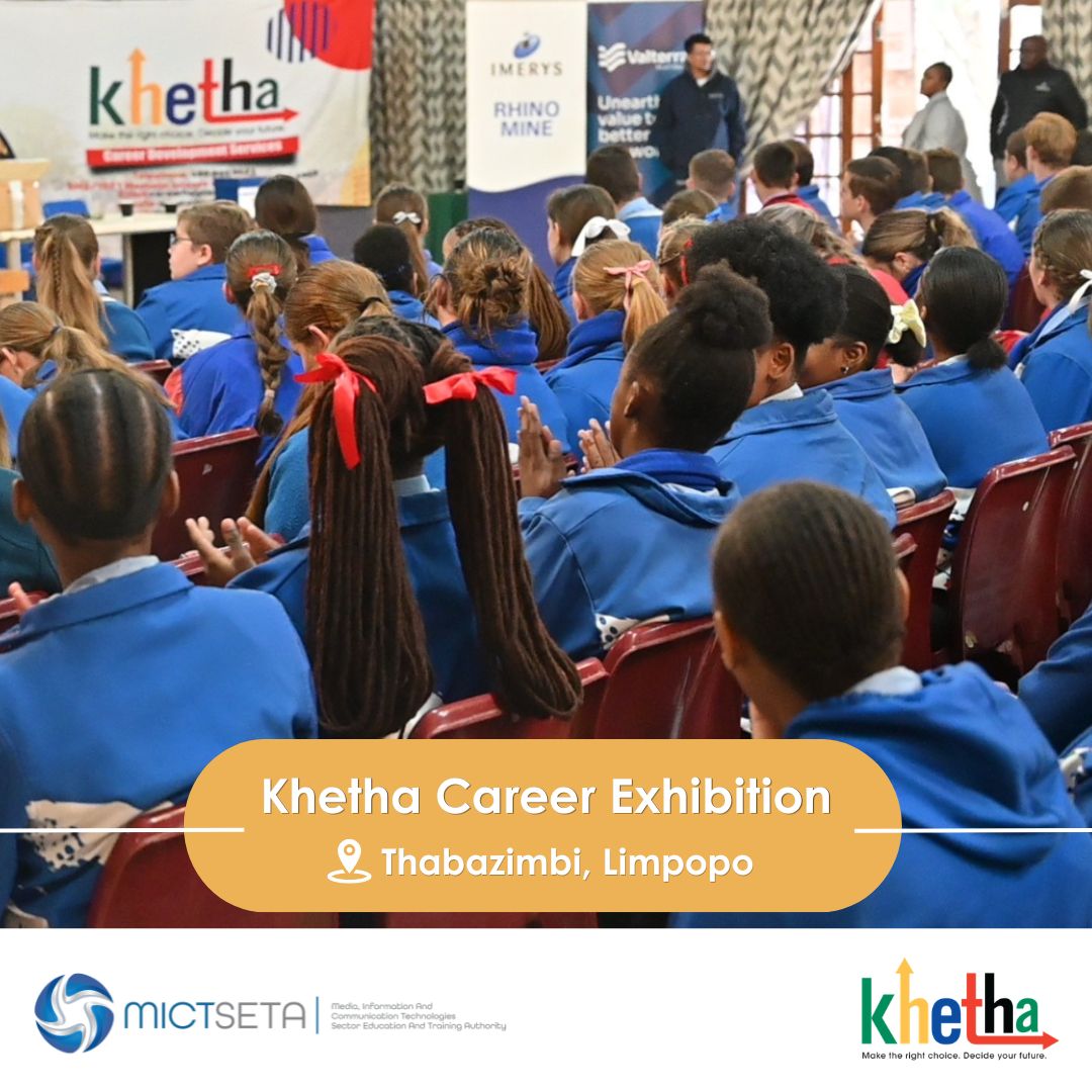MictSeta's tweet photo. As the Thabazimbi Career Exhibition concludes, MICT SETA reflects on a week of empowering learners through career guidance, bursaries, and skills development opportunities.
Hosted by DHET-Khetha in partnership with the Department of Basic Education, mining houses in https://t.co/Efu6SbeOGw