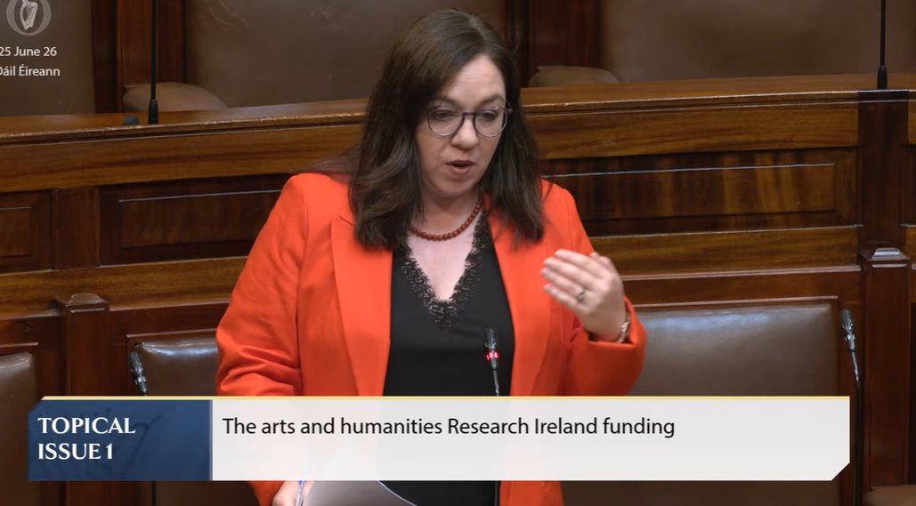 OireachtasNews's tweet photo. #Dáil Topical Issue 1: Deputy Jen Cummins @jencummins5 - To the Minister for Further and Higher Education, Research, Innovation and Science - The arts and humanities Research Ireland funding. #SeeForYourself https://t.co/TvtNmjSXfl https://t.co/hUmYDbqfO2