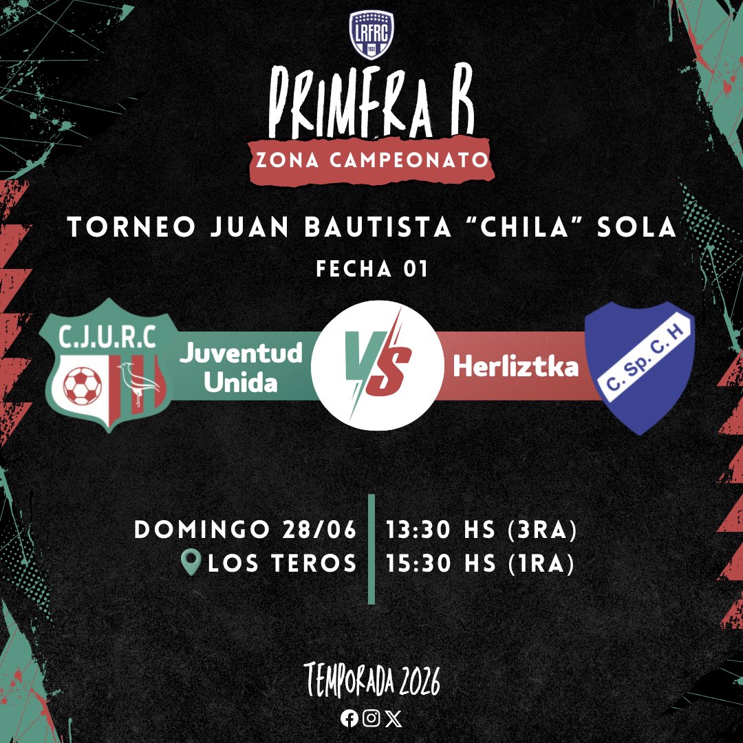 JuventudUnidaRC's tweet photo. ❤️💚🤍 ¡Arranca la ilusión!

Este domingo, Juventud Unida recibe a Herlitzka por la Fecha 1 de la Zona Campeonato de Primera B.

🕜 Reserva: 13:30
🕞 Primera: 15:30
📍 Los Teros

¡Todos a alentar al Tricolor! 💚🤍❤️ https://t.co/cqEHc5ndXs