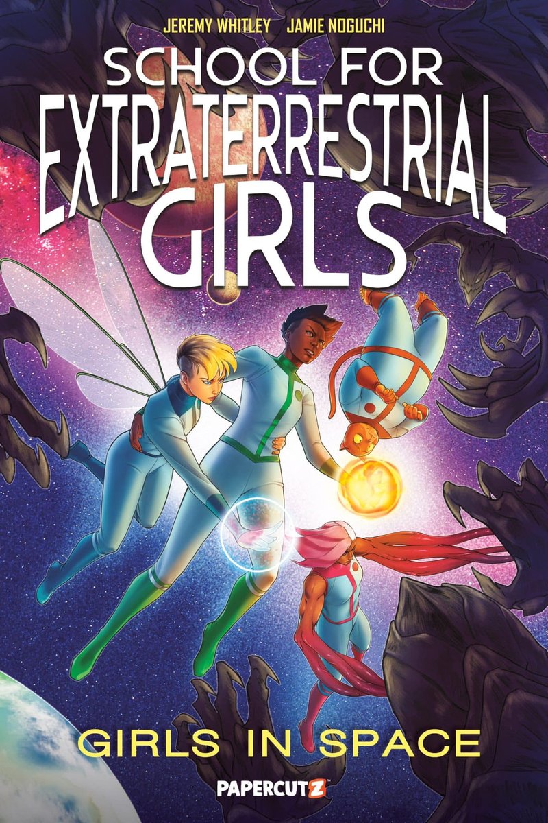 ComicCrusaders's tweet photo. WEPAAA! School’s out, the beach is calling… and Earth might be cooked. In School for Extraterrestrial Girls Vol. 3: Girls in Space, Tara, Misako, Summer, Kat, and the crew face a massive Lacertillian Empire threat heading straight for Earth. Summer vacation just turned into a full-on galactic emergency. Friendship, aliens, identity, and world-ending stakes? Say less. ---> https://t.co/801b63cIea

#SchoolForExtraterrestrialGirls #GirlsInSpace #JeremyWhitley #JamieNoguchi #Papercutz #GraphicNovel #YAComics #SciFiComics #ComicCrusaders @MadCaveStudios @PapercutzGN