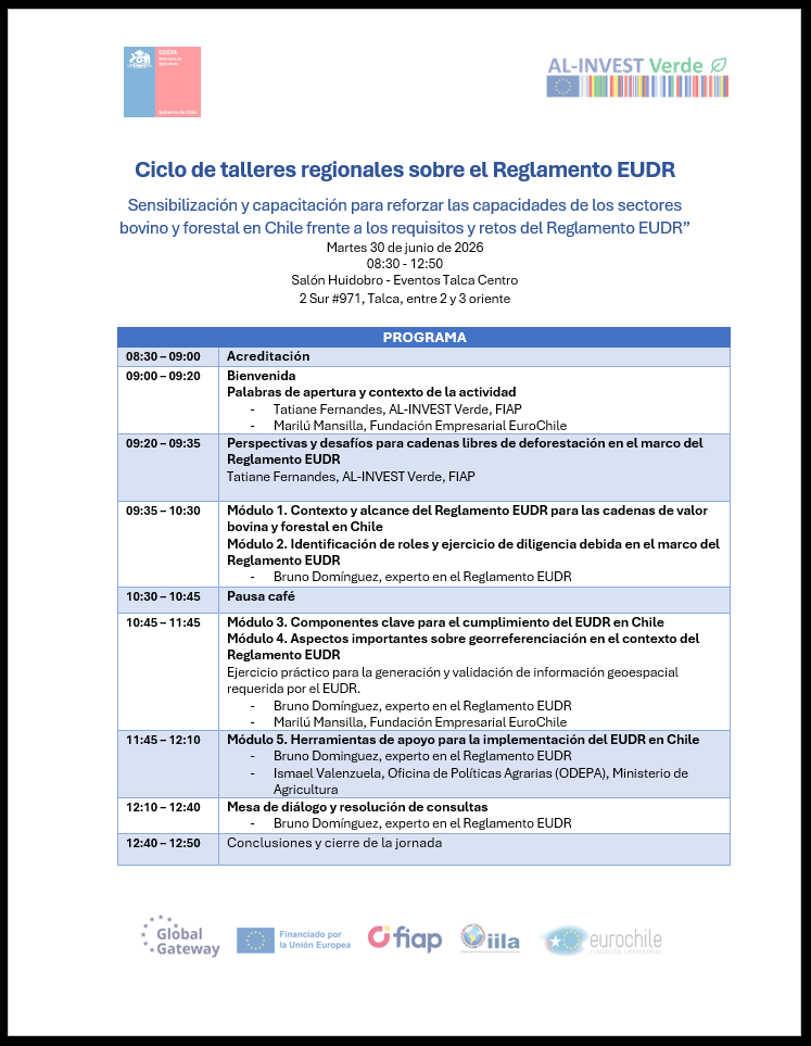 MinagriMaule's tweet photo. 🪵🌲🐮🌏 INVITACIÓN A SECTOR FORESTAL Y GANADERO BOVINO
Compartimos link de inscripción a taller presencial “Reglamento de la Unión Europea sobre productos libres de deforestación (EUDR). Sensibilización y capacitación sobre sus requisitos y alcances”
🔗
https://t.co/iI1orlhFjw https://t.co/HHdnBNqxdM