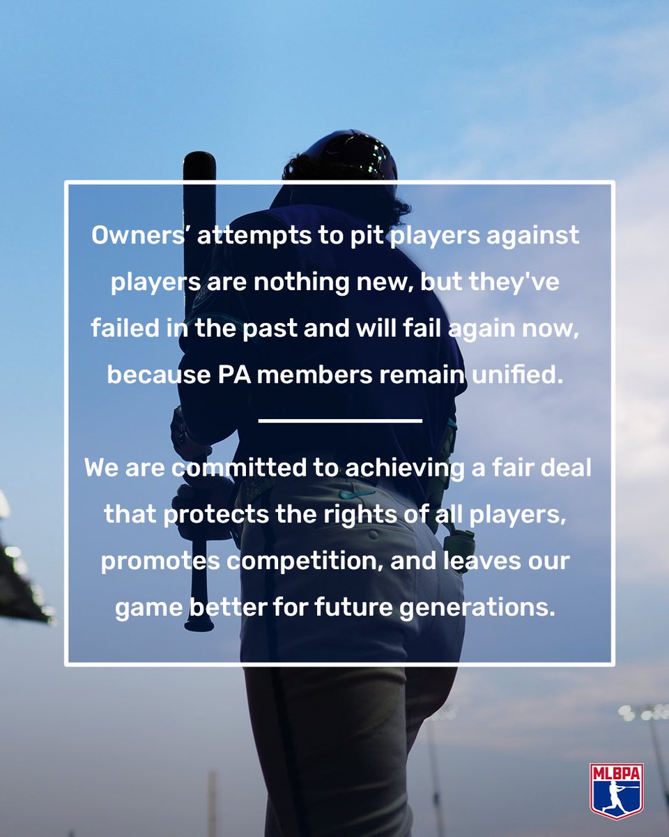 MLBPA's tweet photo. Statement on Today’s Bargaining Session https://t.co/7fPKoLeGpP
