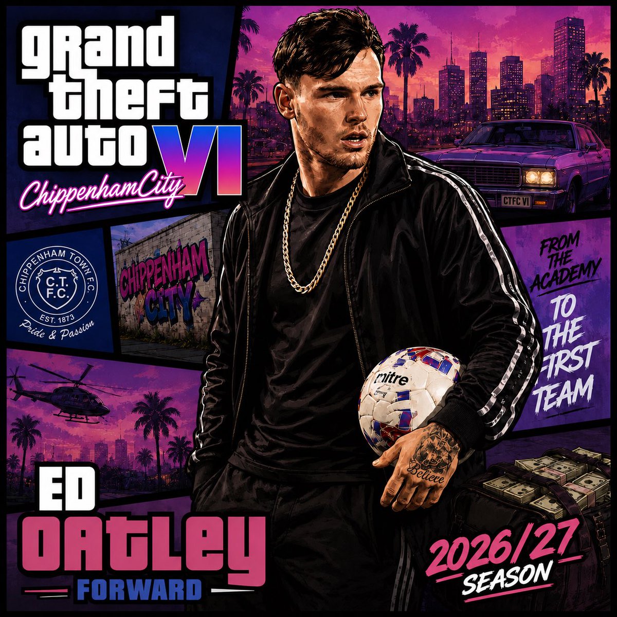 ChipTownAcademy's tweet photo. 🚨 GRAND THEFT AUTO VI? WE’VE GOT OUR OWN SIX TO INTRODUCE…

With the official launch date of Grand Theft Auto VI now confirmed, we thought we’d have a little fun 🤷‍♂️

🎮 Introducing our own GTA VI…

Following a fantastic season, six Academy players who will join Gary Horgan’s https://t.co/4ecK7uoA89