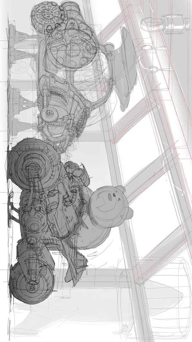 EM_mt01's tweet photo. 年賀状用に描いたアイデアスケッチその2
前回の中から1枚の構図を選び、ブラッシュアップしていきます

グレーだけで明暗をつけ、奥行きと描き込みを検討しながら進めます

インスタだと見切れちゃうけどXは大丈夫か〜 https://t.co/5TPK496ese