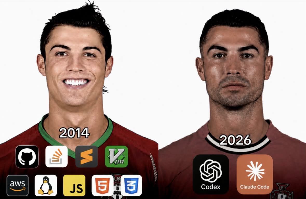 iyoushetwt's tweet photo. Developers in 2014 vs Developers in 2026 https://t.co/0NDnKXDrDs