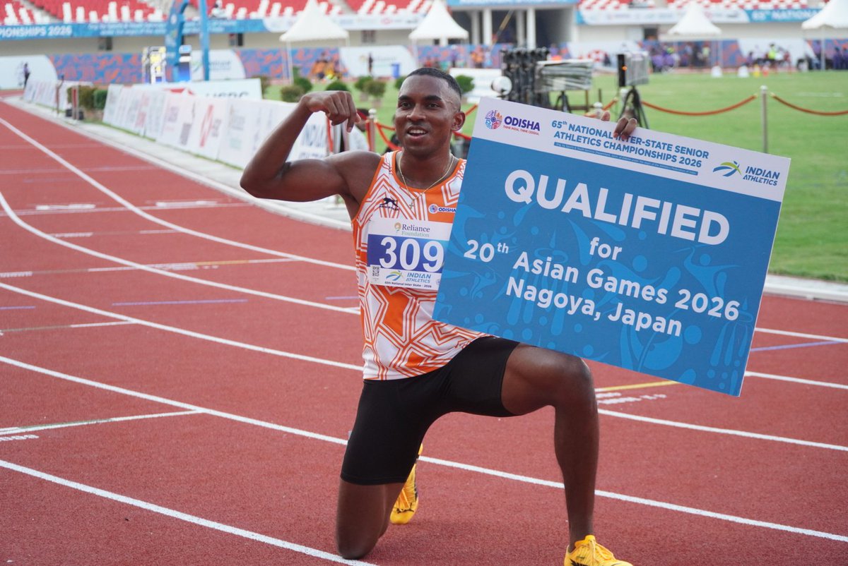 achyuta_samanta's tweet photo. Heartiest congratulations to Odisha’s Animesh Kujur for qualifying for the Asian Games 2026 in Men’s 200m at the 65th National Inter-State Senior Athletics Championships in Bhubaneswar.

Clocking 20.87 seconds, he has made Odisha and India proud. My best wishes to him for the days ahead.
