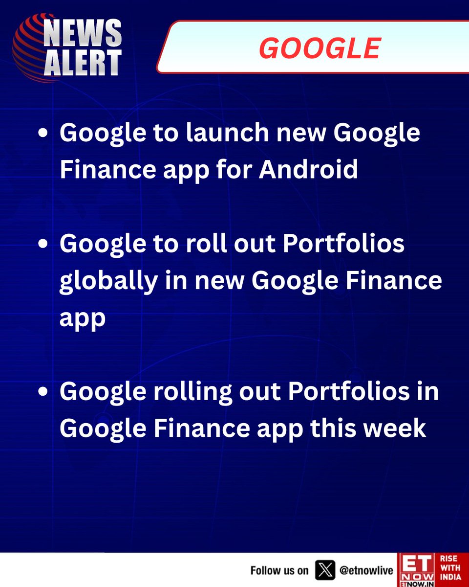ETNOWlive's tweet photo. #NewsAlert | Google to launch new Google Finance app for Android
Google to roll out Portfolios globally in new Google Finance app
@Google #GoogleFinance #Portfolios https://t.co/B3BbqZ23U0