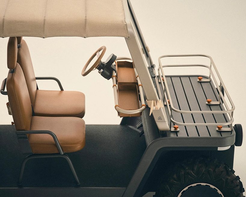 designboom's tweet photo. cork, canvas, and lunar rover cues shape this electric beach buggy 'amble one' ☀️ https://t.co/cVTVmbUPcI https://t.co/Q8repdrzeP