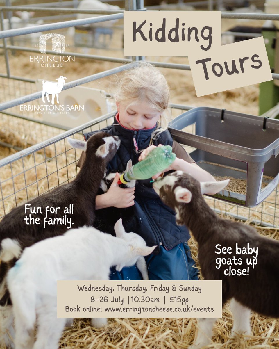 ErringtonCheese's tweet photo. Our July Kidding Tours are now open for booking.

A lovely experience for families, animal lovers and anyone curious about life on a working farm.

https://t.co/C3CLmQJzEl https://t.co/LNz0BtNYTJ