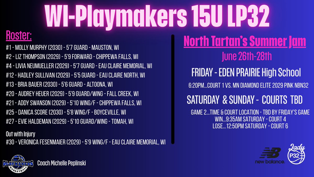 WIPlaymkrs16U's tweet photo. Revised Schedule for North Tartan Summer Jam this weekend! 
⬇️⬇️⬇️⬇️ https://t.co/rQY7bjpedE