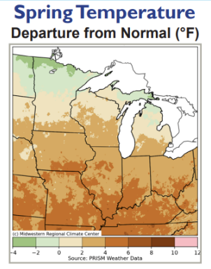 FarmPolicy's tweet photo. 1/ The #Midwest had its 7th #warmest spring on record, with Kentucky and Missouri having their 2nd warmest spring. Temperatures were above normal across most of the Midwest, with near-normal conditions in the far upper Midwest.

From @NOAA: https://t.co/TKLPZB1OuR https://t.co/IMkOO8vvQ3