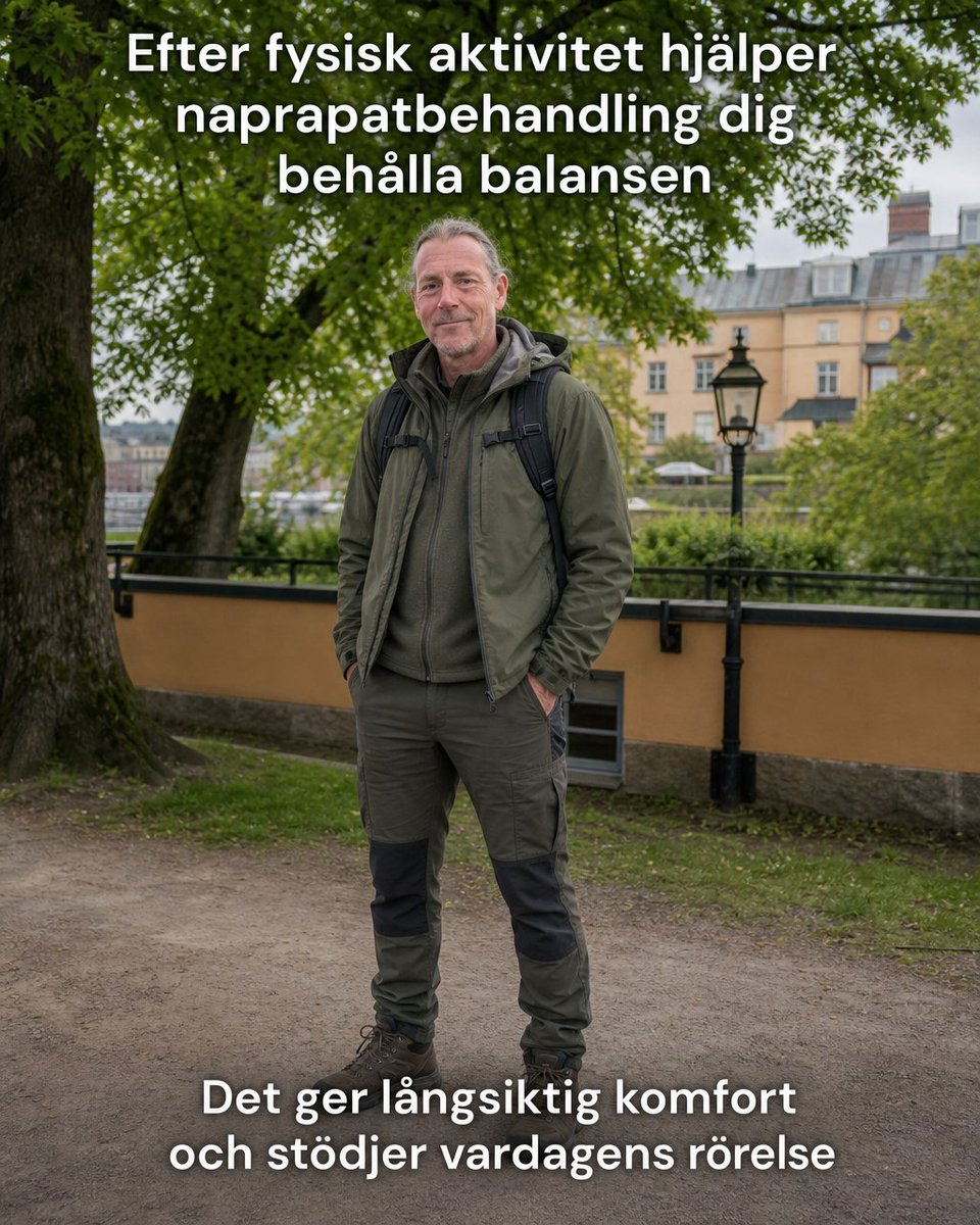 claeswallenberg's tweet photo. Ett leende i stadens puls – klädd i bekväma friluftskläder efter dagens aktivitet. Många vet att rörelse stärker kroppen, men få vet hur avgörande återhämtning och professionell behandling är för balans och långvarig komfort.

Efter fysisk ansträngning behöver kroppen mer än v... https://t.co/mO5yB9MWQH