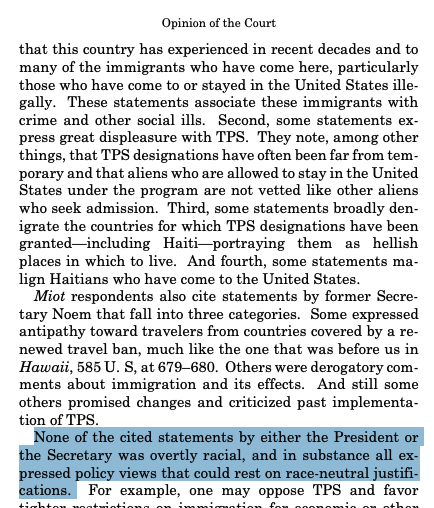 CitizenCohn's tweet photo. Alito (majority) finds Trump statements don't demonstrate racial animus, but can't bring himself to quote any of them

Kagan (dissent) notes this, then supplies some quotes 

"It is hard to imagine the statements being made today of any White community," she observes https://t.co/TNDLrTkD8o