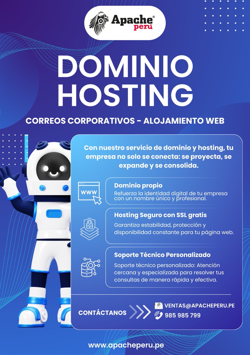 apacheperu's tweet photo. Dominio, hosting, correos corporativos para tu Empresa así de fácil desde 120 soles al año INC IGV!

Solicita información a nuestro  WhatsApp escribiendo al 985985799

Puedes hacer clic en el link para contactarnos vía WhatsApp https://t.co/E7wMVOx5u6

https://t.co/R1EsBuexbq https://t.co/NRPph1UXyZ