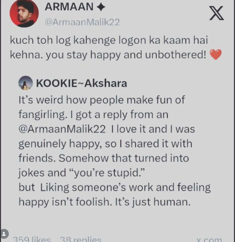 luvakshara21's tweet photo. Honestly, the ultimate mantra to live by. Thank you @ArmaanMalik22 for always being a guiding light and reminding us to stay grounded despite the chatter. So much love and respect for you always! 🥹❤️
#AMInspiration #InTheAMVerse https://t.co/f5XvNXpAFZ