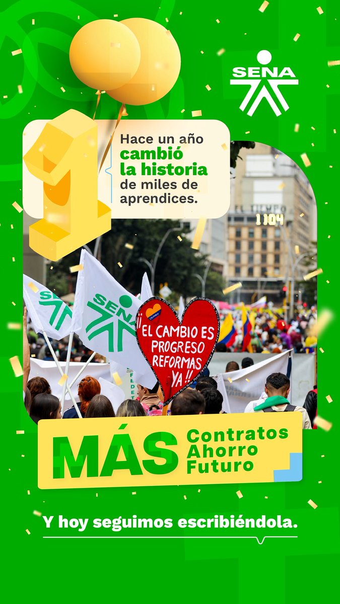 SENAComunica's tweet photo. 💚 Hace un año cambió la historia de miles de aprendices. Hoy seguimos construyendo más oportunidades, más reconocimiento y más futuro.

En el 2026 más de 260 mil personas transformaron sus vidas. 🇨🇴 #UnAñoDelContrato https://t.co/bVS4yOjJ5R