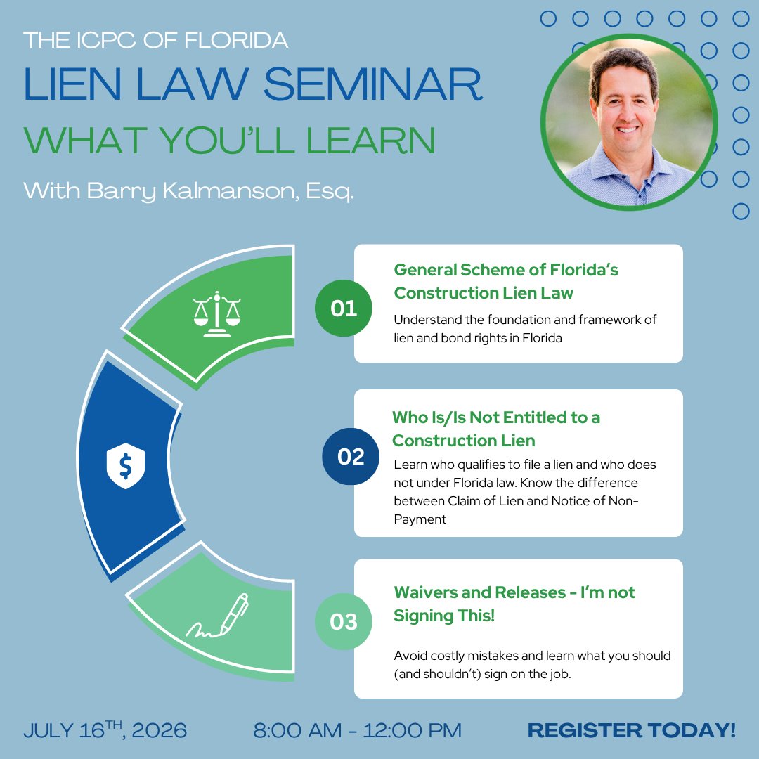 nacmtampa's tweet photo. Learn more about Florida lien rights and payment protections July 16.
https://t.co/mYlLsRpd5K

#ConstructionLaw https://t.co/HfgGyOo8bR
