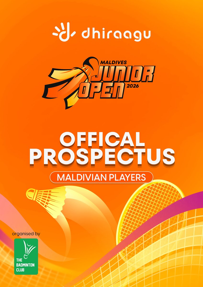 BadmintonClubMV's tweet photo. Tournament Prospectus for Maldivian Participants for the @Dhiraagu Maldives Junior Open 2025 is Out Now!

We look forward to great participation from across the Maldives, just like last year.

In partnership with @badmintonmaldives @MoYSF_mv &amp; @mibmv 
🏸🇲🇻 https://t.co/1s9e7lfXIf