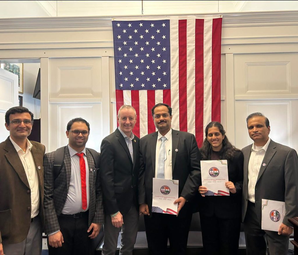 RepBrianFitz's tweet photo. Great meeting with the Foundation for India and Indian Diaspora Studies and Indian American constituent advocates from across our PA-1 community—Prasanna Jog and Ishan Jog of North Wales, Aniket Deodhar and Anushka Deodhar of Warrington, Chaiti Banerjee of Yardley, Rishi Jani of Bensalem, and Youg Thaker of Chalfont.
The U.S.-India partnership is one of the most important relationships of this century, rooted in shared democratic values, strengthened by deep people-to-people ties, and critical to America’s security and competitiveness in a changing world.
Our discussion focused key aspects of that partnership: securing the Indo-Pacific, strengthening access to the critical minerals that power our defense and technology future, expanding trade with trusted democratic partners, and defending religious freedom here at home.
Those priorities are at the center of the work I am leading in through H.R. 4391, H.R. 3307, and H.Res. 69–efforts focused on building more secure supply chains, strengthening economic ties with trusted partners, and making clear that Hinduphobia and anti-Hindu bigotry have no place in our country.
No faith community in America should ever be targeted, marginalized, or attacked because of how they worship. That principle is fundamental to religious freedom, and it must be defended clearly and consistently.
I am grateful to FIIDS and our PA-1 advocates for their insight and leadership as we continue working together to strengthen the U.S.-India partnership, defend religious freedom, and advance policies that keep America secure, competitive, and united.