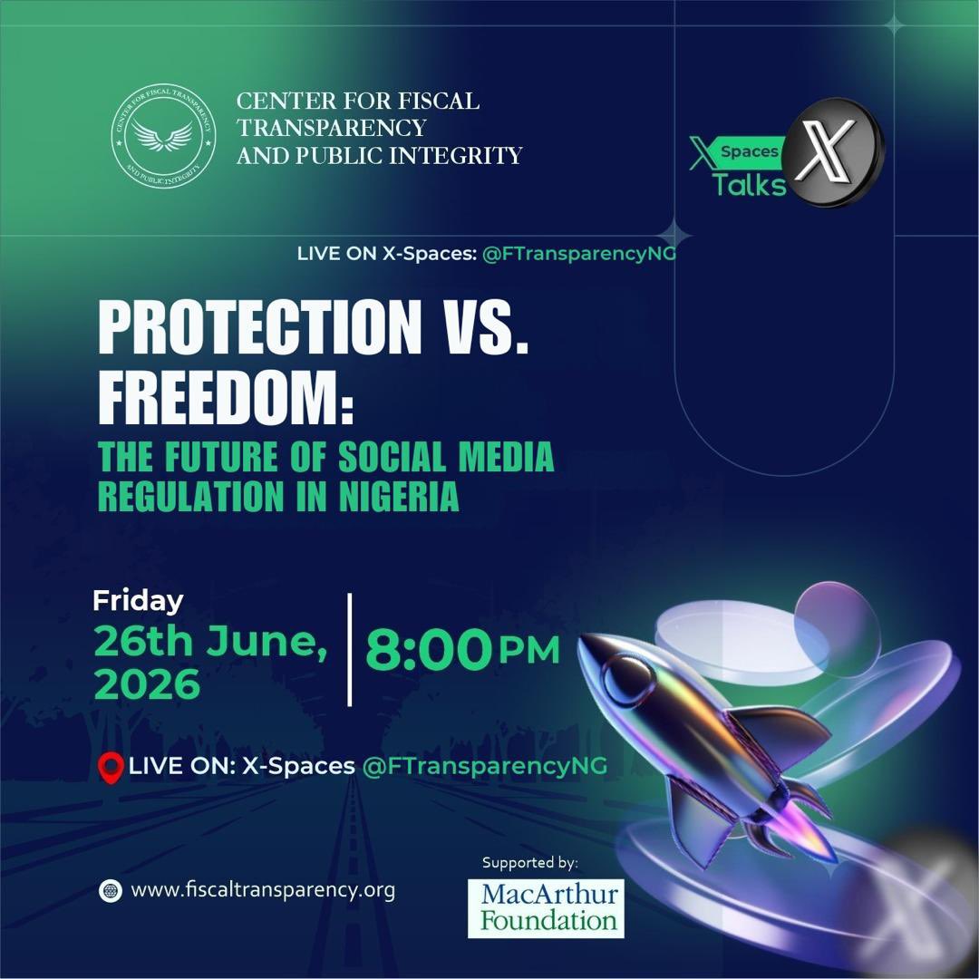 FTransparencyNG's tweet photo. 24 hours to our X space themed: “Protection vs. Freedom: The future of social media regulation in Nigeria”.

Set a reminder here: https://t.co/ZeWZdW5qJV 

#CeFTPIXSpace #ProtectionvsFreedom https://t.co/8ZCU7riLaf