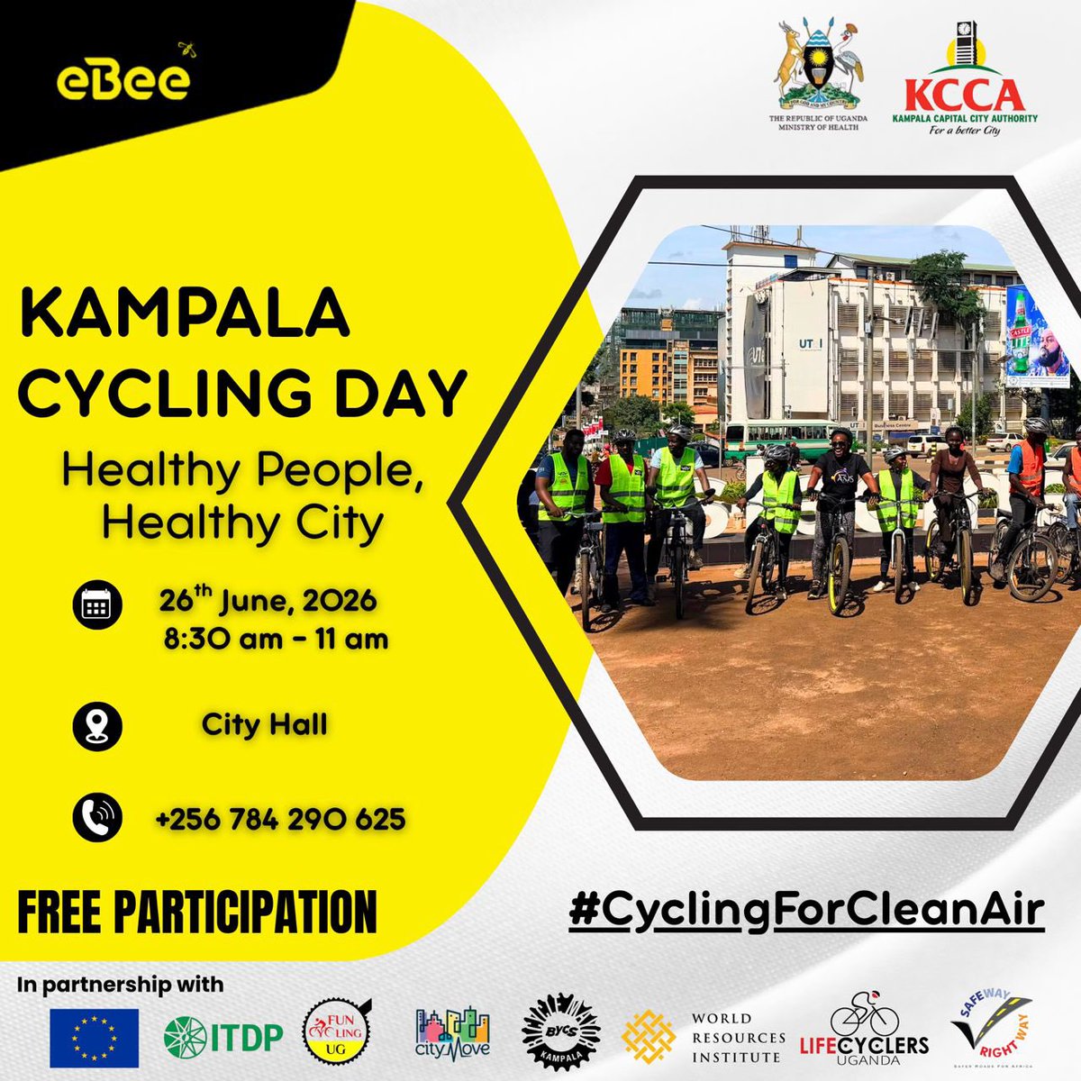 Owiny123's tweet photo. You want clear Kampala’s #air and beat the traffic?
Consider this your open invitation to #KampalaCyclingDay promoting commuting cycling in the city. What policies, infrastructure, or ideas do you have? Let’s brainstorm together. @RonaldBalimwezo @KCCAUG @climate  @UNEP https://t.co/a5B9GQ4WeV