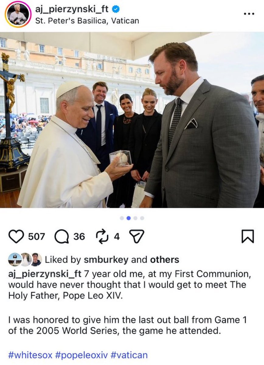 BaseballQuotes1's tweet photo. AJ Pierzynski gave Pope Leo the final out ball from Game 1 of the 2005 World Series https://t.co/ATz0TMywei