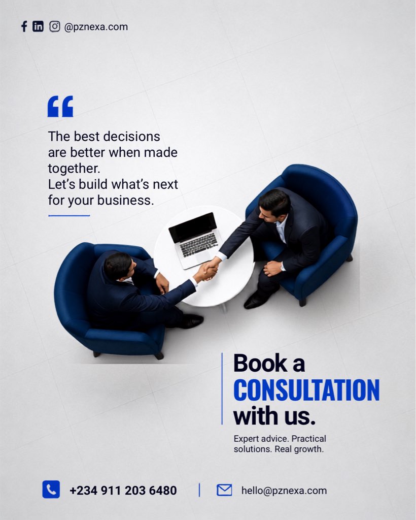 PzNexa's tweet photo. Most business problems don’t need more hustle.

They need better strategy, better systems, and better decisions.

Ready to scale with clarity?

📞 Book a consultation with PZNexa:
+234 911 203 6480

#PZNexa #BusinessGrowth #SMENigeria #StartupNigeria #BusinessStrategy #ai https://t.co/Ssth1sTivC
