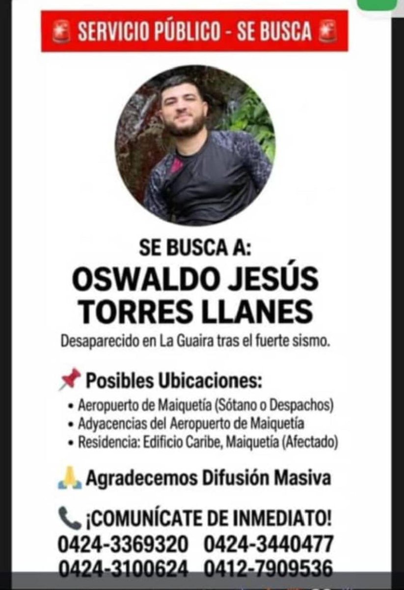 NicmerEvans's tweet photo. La familia de Oswaldo Torres pide saber si alguien tiene información de él. Estaba en La Guaira. https://t.co/tBVFTLzfHh