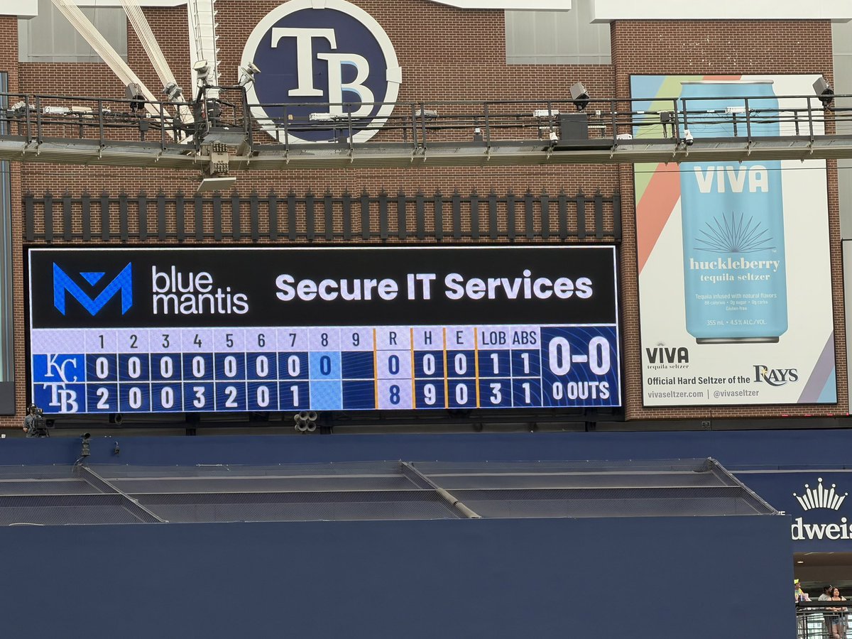 goldbergkc's tweet photo. No hits and one walk through eight innings for the Royals. A 106 mph line drive from Isaac Collins to end the top of the 8th looked hopeful but went  right at the left fielder. Marte, Tolbert and Jensen are due up when the Royals bat in the 9th. https://t.co/73cuoZSGWP
