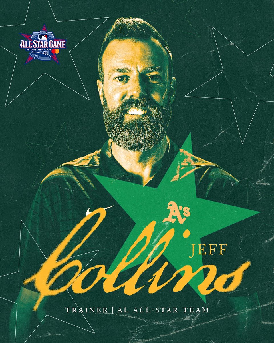 Athletics's tweet photo. Congratulations Jeff!! 

Jeff Collins will serve as one of the AL’s trainers for the 2026 All-Star Game! https://t.co/kHQGiuzdNv