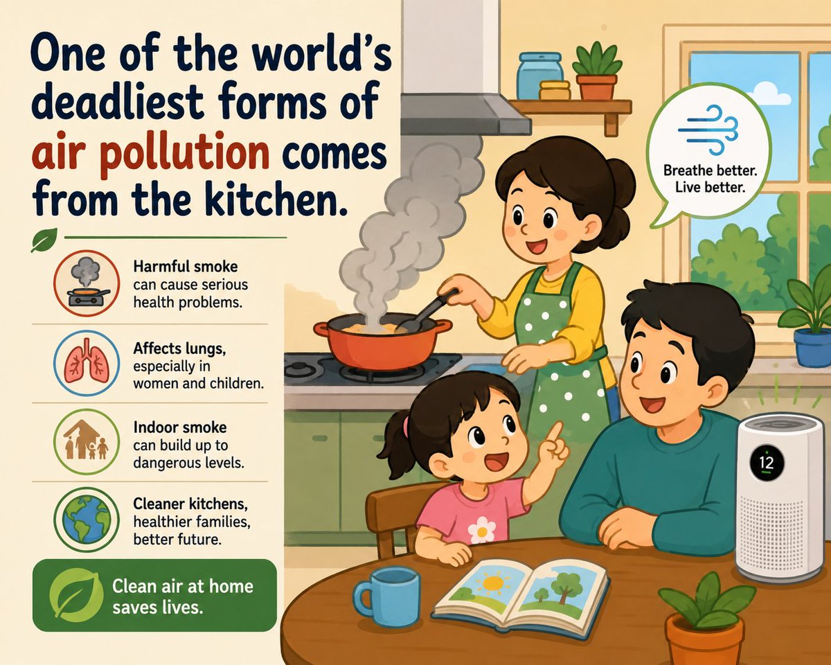 HamieverseFDN's tweet photo. Did you know? 🧐

One of the world's deadliest forms of air pollution comes from the kitchen.

2.1 billion people still cook over polluting fuels and inefficient stoves (WHO), linked to an estimated 2.9 million deaths from household air pollution in 2021.

Clean energy isn't only about power lines. Clean air at home matters too.