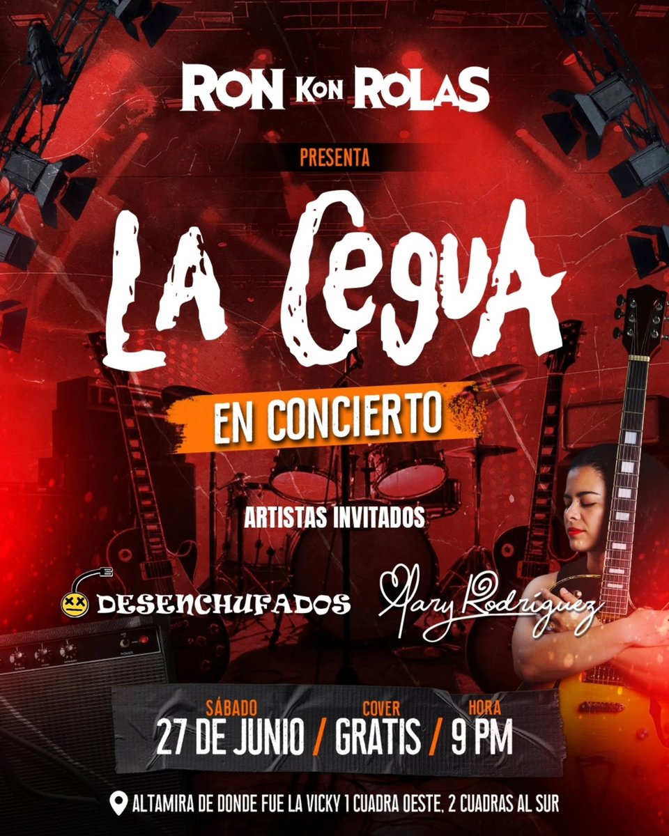 CatedralMusical's tweet photo. 🔥 Noche de RockNica 🔥

🎸Bandas: La Cegua | Mary Rodriguez | Desenchufados

🗓️ 27 de junio 2026
🎟️ GRATIS
⏰ 9:00 PM
📍 Ron Kon Rolas
🔗 Sigue nuestra Cartelera de Eventos: https://t.co/PubgV5OZGk

#catedralmusical #YoApoyoLaMusicaNica #ConciertosNicaragua #Nicaragua https://t.co/cTBk5mmuTB