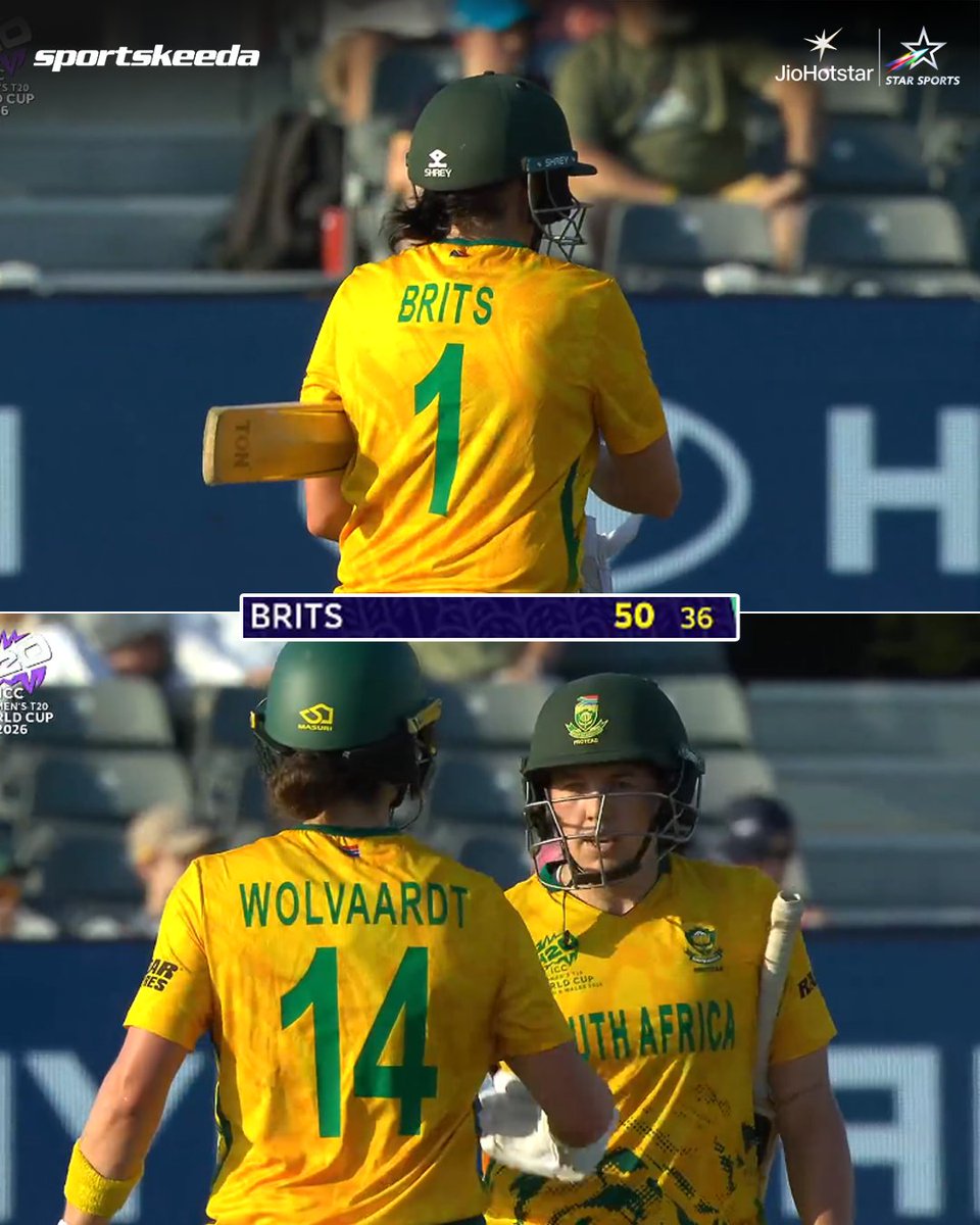 Sportskeeda's tweet photo. Fifty up for Tazmin Brits! 🇿🇦🔥

She also completes 2000 T20I runs and brings up her 16th T20I half-century. 💚👊

#NEDvSA #T20WorldCup #Sportskeeda https://t.co/fHy12mpdy7