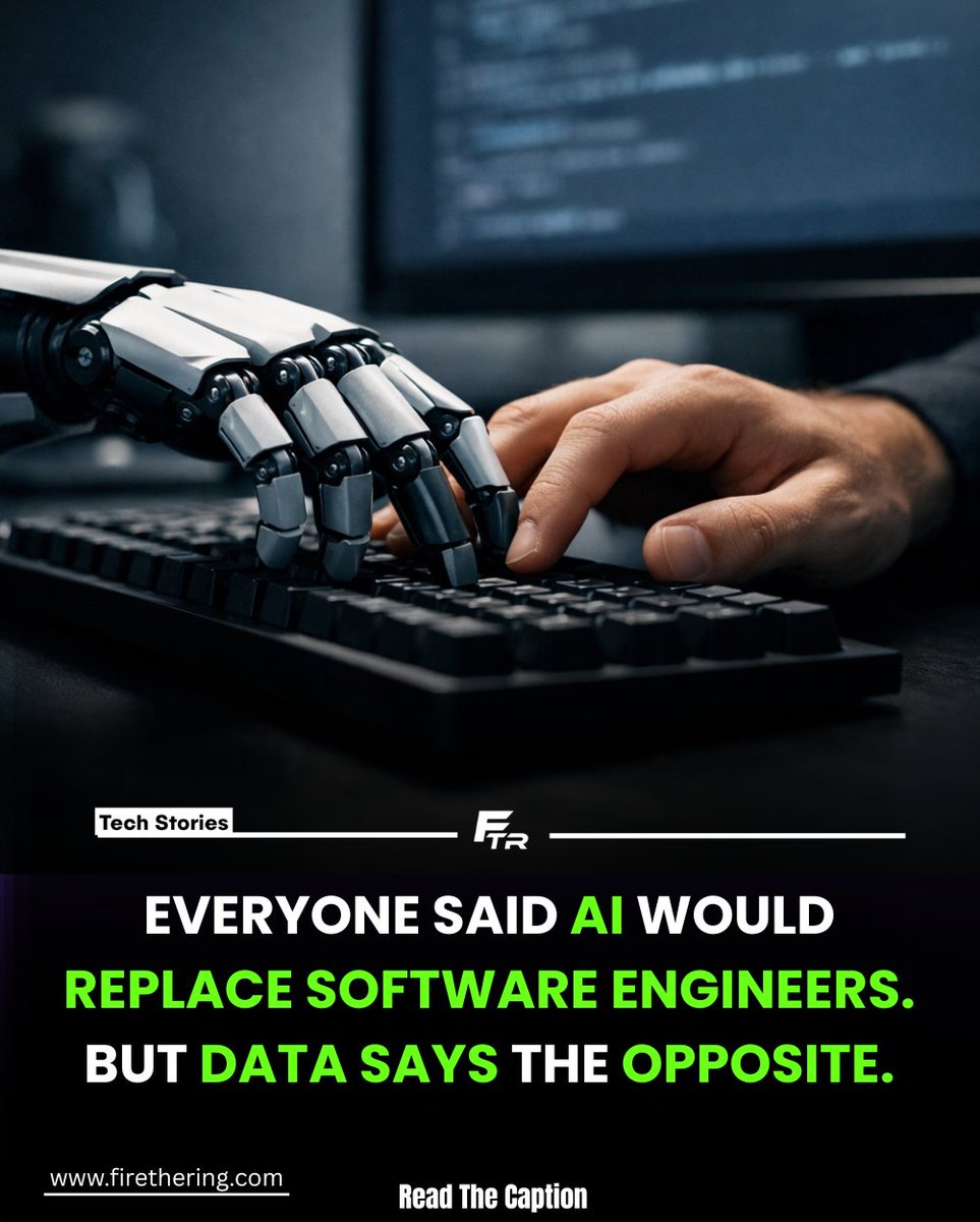 firethering's tweet photo. Everyone said AI would replace software engineers.

The hiring data is pointing in the opposite direction.

While overall tech hiring has slowed, engineers remain one of the most resilient roles and startups are hiring even more of them than before the AI boom.

#AI #engineers https://t.co/0v8DghIsYz