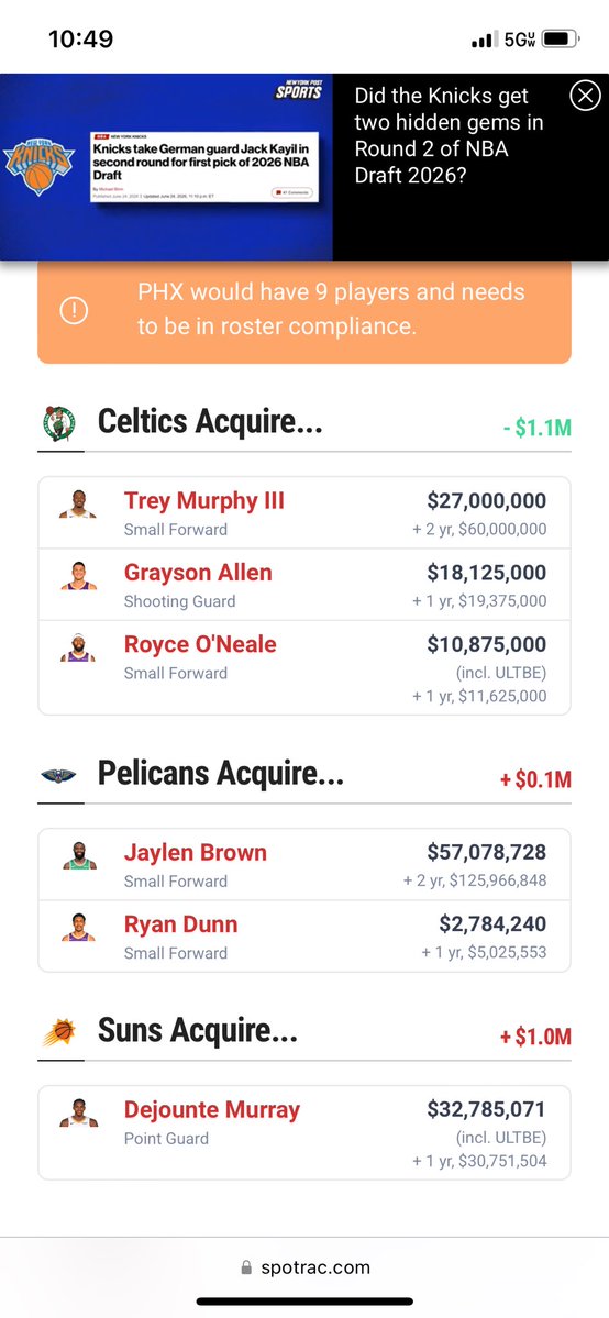 PatrickSUNSward's tweet photo. Celtics and Pelicans would have to figure out the picks but I feel like this could be close to the Brown trade 

Joe Maz would love Grayson and Royce https://t.co/aH3hzWutz3