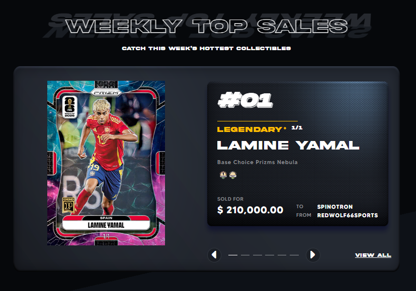 NFTsEveryday's tweet photo. Lamine Yamal 1/1 Nebula
Sold for 133.35 ETH ($210,000) 

Well that didn't take very long, NEW high sale record on Panini Blockchain! 

Congrats to @spinotron and @redwolf66sports on getting this massive deal done.

Panini NFTs continuing to do major numbers! 🚀 https://t.co/Yz1ayqrPDI