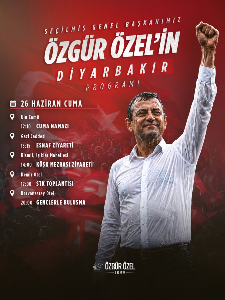 selinsayekboke's tweet photo. Seçilmiş Genel Başkanımız Sayın Özgür Özel’in 26 Haziran Cuma, Diyarbakır programı: https://t.co/dyVd8dXRmz